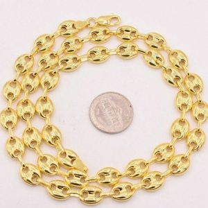 9mm Puffed Anchor Mariner Link Chain Necklace 14K Yellow Gold Clad Sterling Silver 925