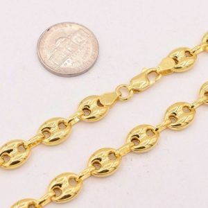 9mm Puffed Anchor Mariner Link Chain Necklace 14K Yellow Gold Clad Sterling Silver 925