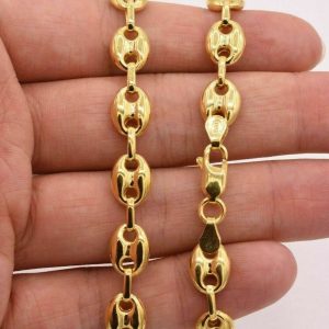 9mm Puffed Anchor Mariner Link Chain Necklace 14K Yellow Gold Clad Sterling Silver 925