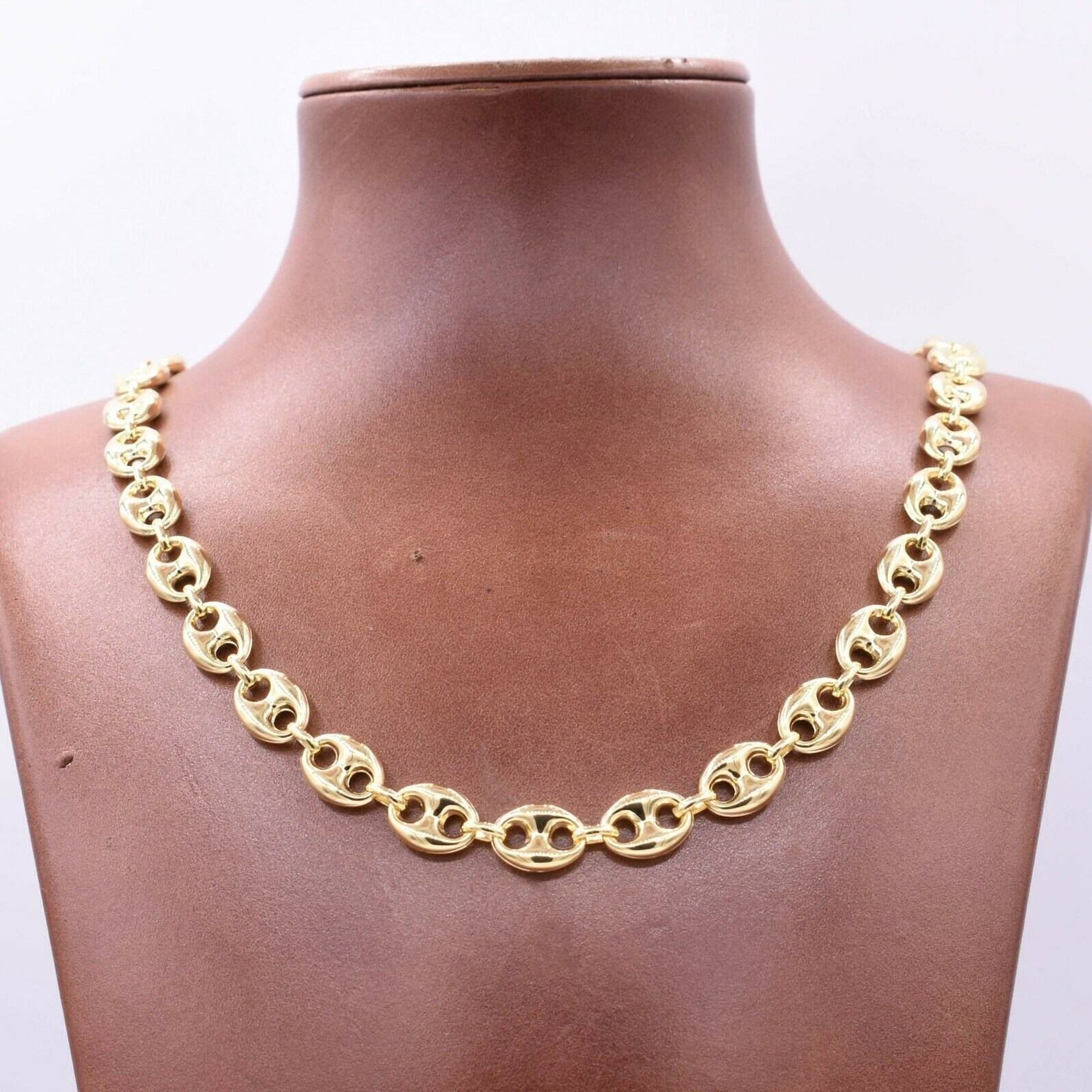 9mm Puffed Mariner Chain Necklace in 14K Yellow Gold with Lobster Lock