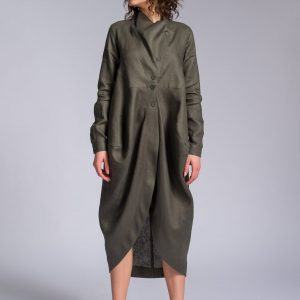 A90488 Draped Front Linen Shirt for Effortless Elegance