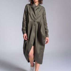 A90488 Draped Front Linen Shirt for Effortless Elegance