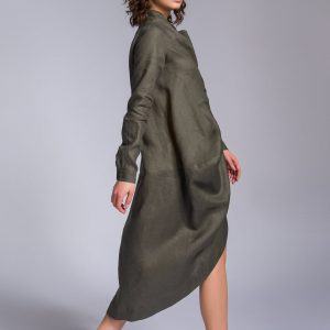 A90488 Draped Front Linen Shirt for Effortless Elegance