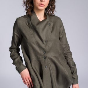 A90488 Draped Front Linen Shirt for Effortless Elegance