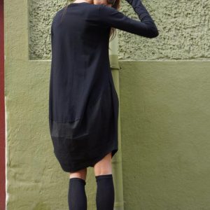 Aakasha A02546 Oversized Black Tunic – Linen Cotton, Loose Casual Top, Extravagant Long Sleeve Dress
