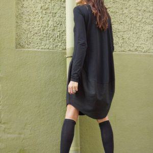 Aakasha A02546 Oversized Black Tunic – Linen Cotton, Loose Casual Top, Extravagant Long Sleeve Dress