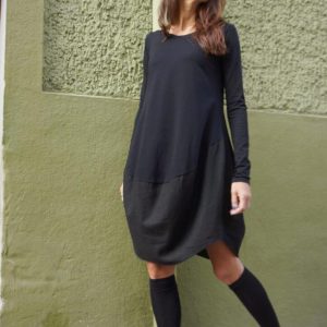 Aakasha A02546 Oversized Black Tunic – Linen Cotton, Loose Casual Top, Extravagant Long Sleeve Dress