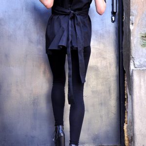 Aakasha A05125 Black Extra Long Leggings with Genuine Leather Front and Viscose Back