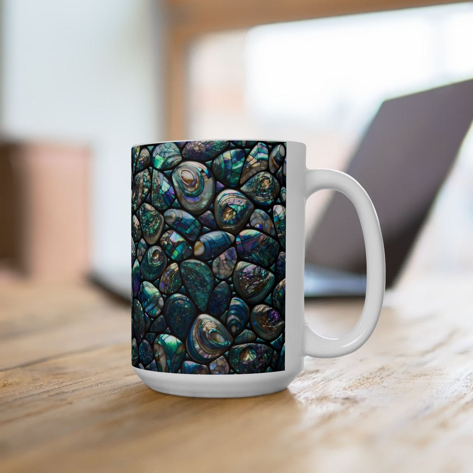 Abalone Shell Mosaic Ceramic Mug A Shimmering Masterpiece of Nature’s Art