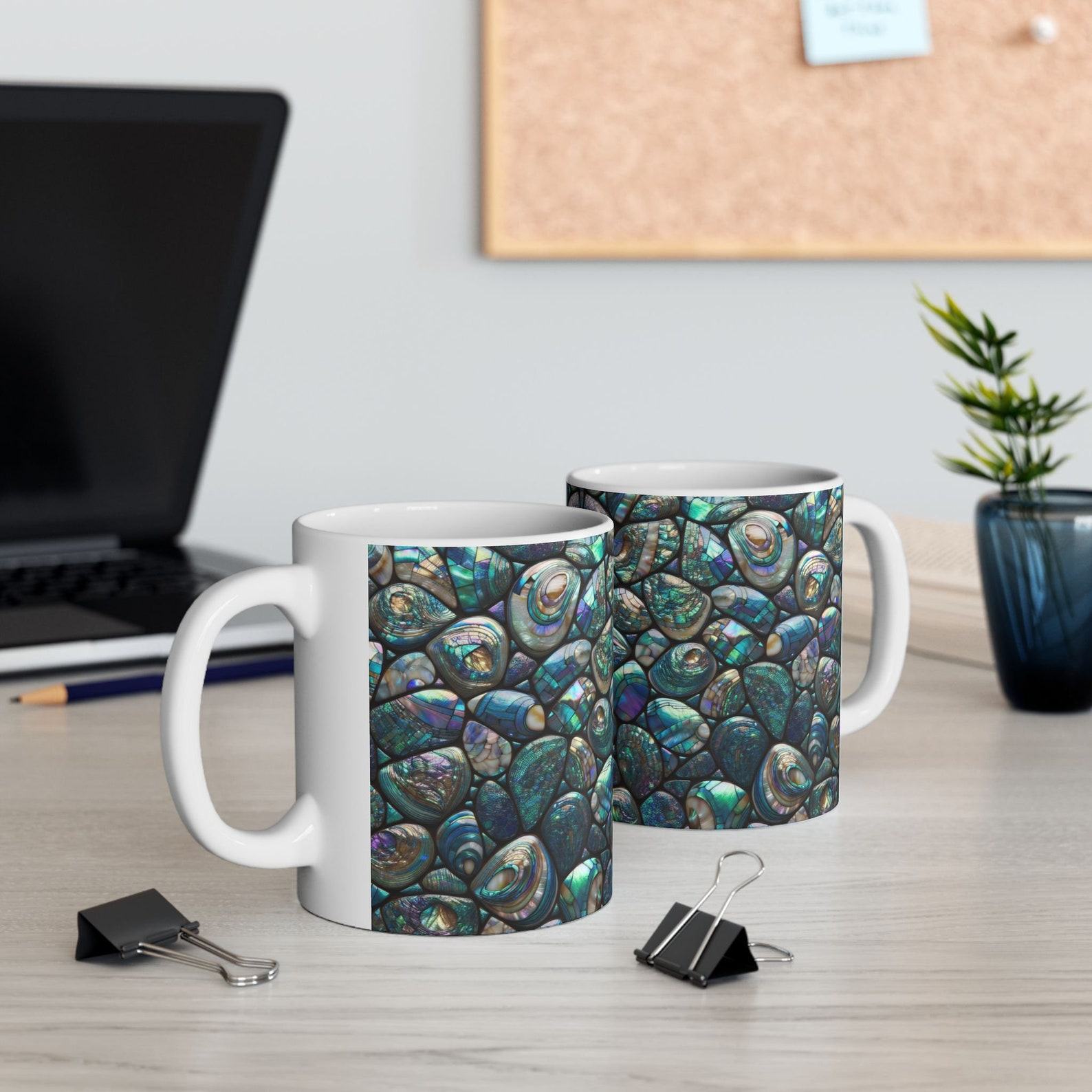 Abalone Shell Mosaic Ceramic Mug A Shimmering Masterpiece of Nature’s Art