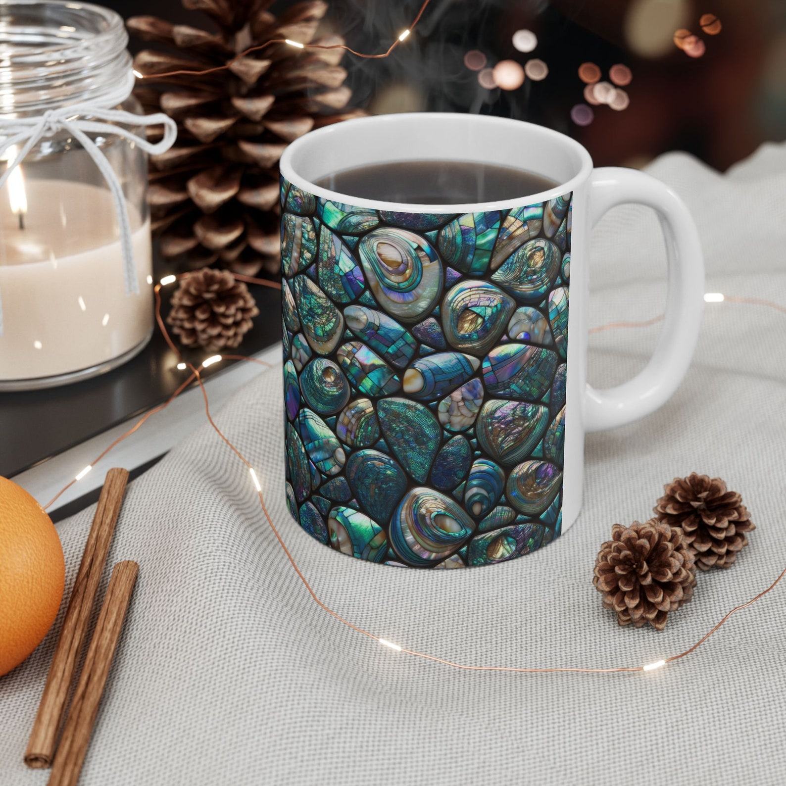 Abalone Shell Mosaic Ceramic Mug A Shimmering Masterpiece of Nature’s Art