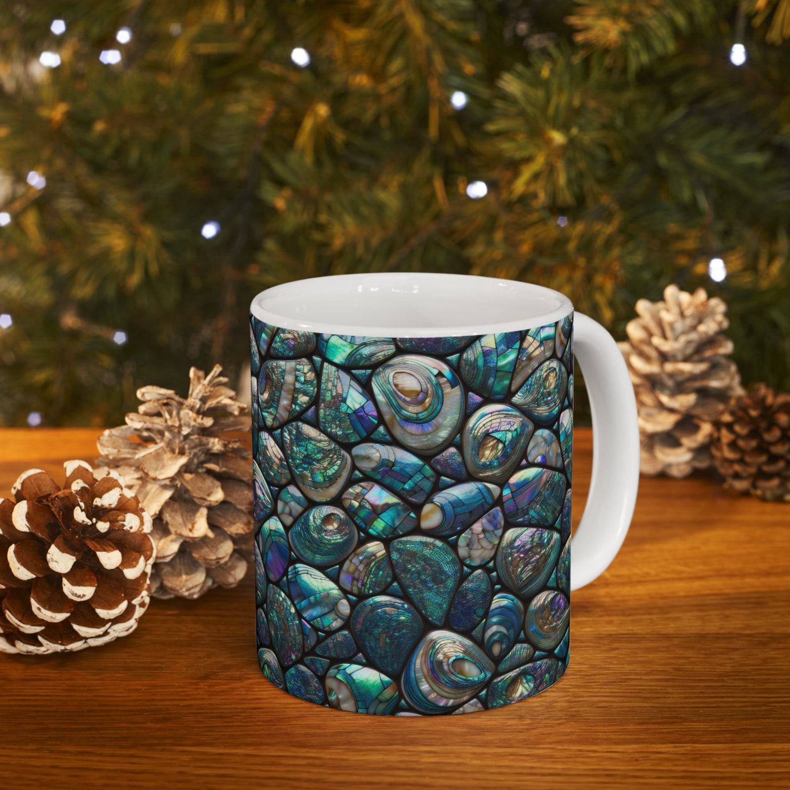 Abalone Shell Mosaic Ceramic Mug A Shimmering Masterpiece of Nature’s Art