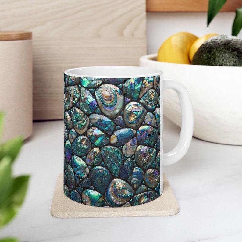 Abalone Shell Mosaic Ceramic Mug A Shimmering Masterpiece of Nature’s Art