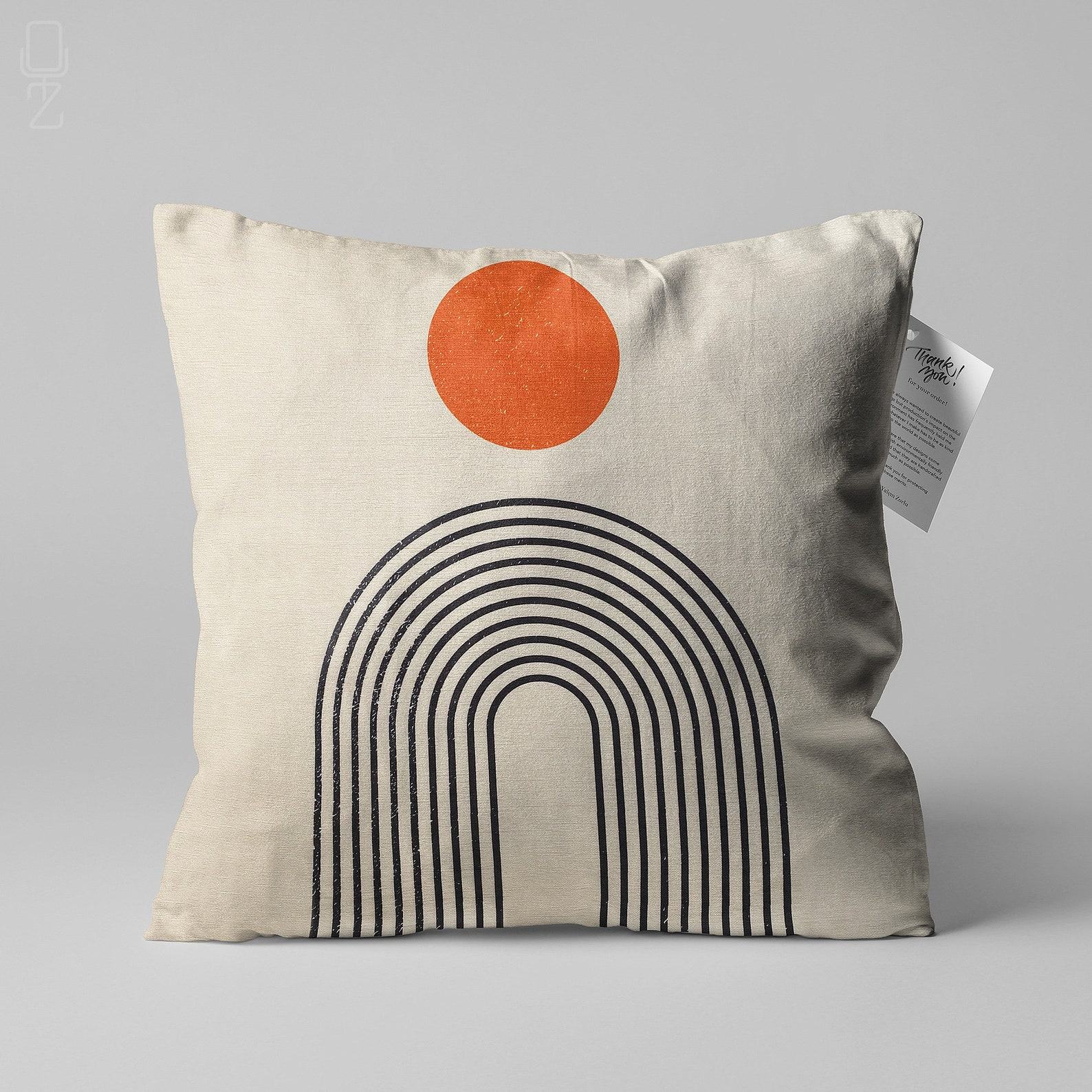 Abstract Ivory Cushion Cover Designs with Vibrant Orange Accents