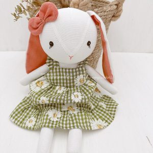 Adorable Handmade Bunny Rabbit Doll with Green Daisy Dress A Interesting  Item for Birthdays and Special Occasions