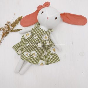 Adorable Handmade Bunny Rabbit Doll with Green Daisy Dress A Interesting  Item for Birthdays and Special Occasions