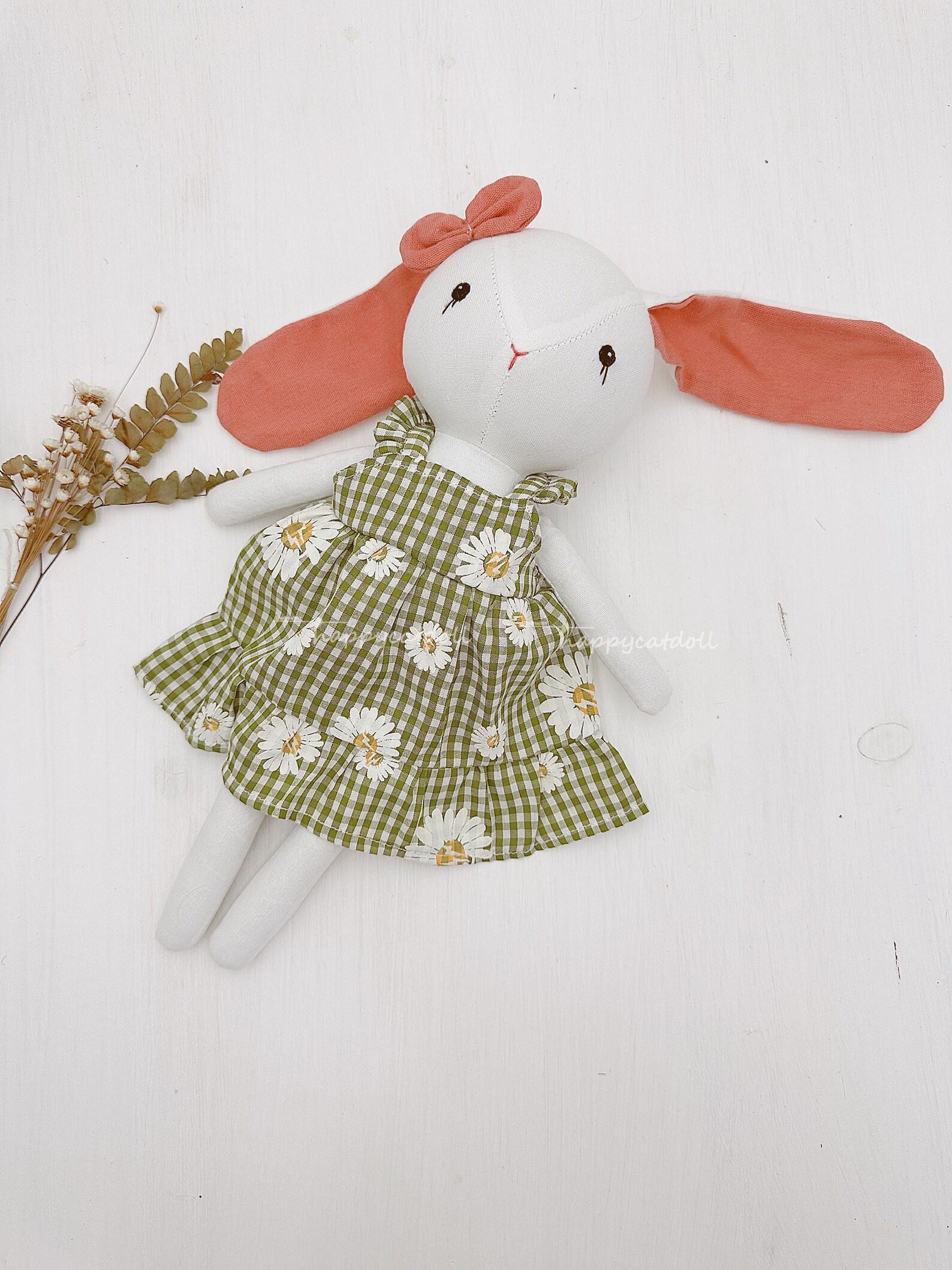 Adorable Handmade Bunny Rabbit Doll with Green Daisy Dress A Interesting Item for Birthdays and Special Occasions - Image 2