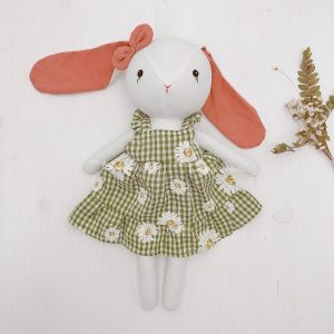 Adorable Handmade Bunny Rabbit Doll with Green Daisy Dress A Interesting  Item for Birthdays and Special Occasions