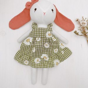 Adorable Handmade Bunny Rabbit Doll with Green Daisy Dress A Interesting  Item for Birthdays and Special Occasions