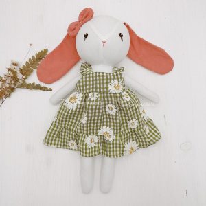 Adorable Handmade Bunny Rabbit Doll with Green Daisy Dress A Interesting  Item for Birthdays and Special Occasions