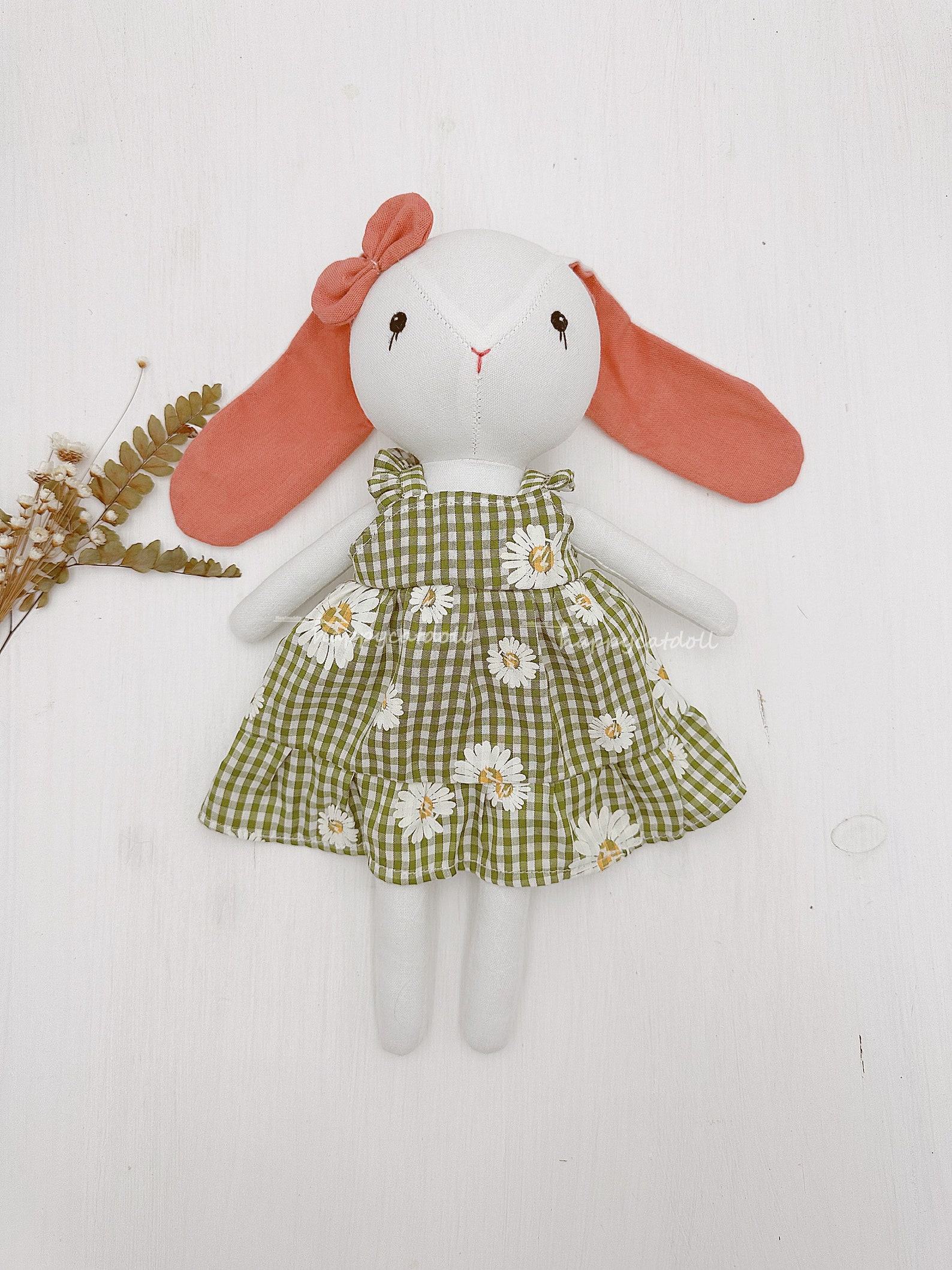 Adorable Handmade Bunny Rabbit Doll with Green Daisy Dress A Interesting Item for Birthdays and Special Occasions - Image 5