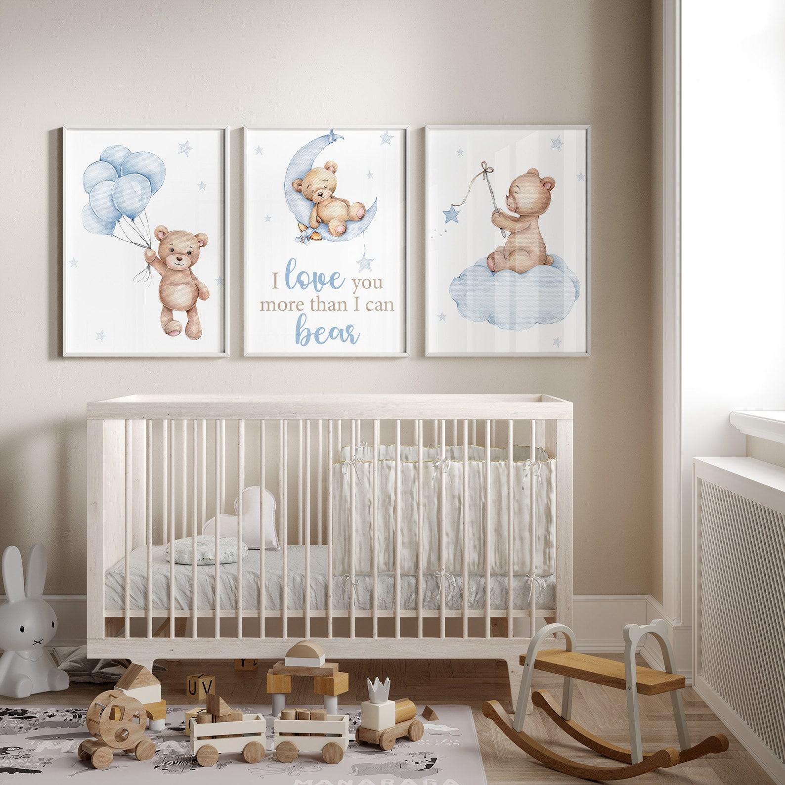 Adorable Teddy Bear Nursery Prints A Charming Trio for Your Little Boy’s Room