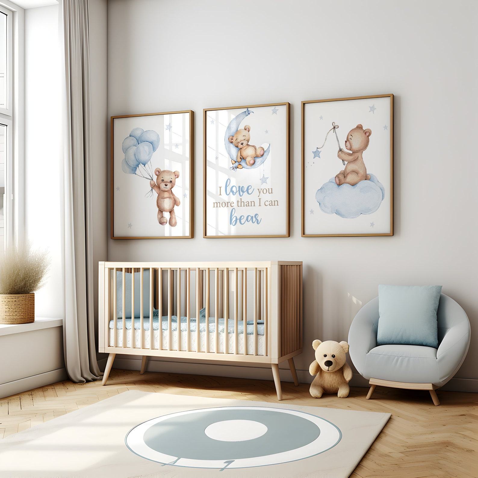 Adorable Teddy Bear Nursery Prints A Charming Trio for Your Little Boy’s Room