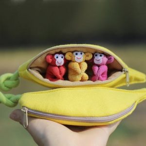 Adorable Trio of Monkeys in a Banana Zip Purse Handmade Organic Plush Toys for Home Decor or Children’s Items