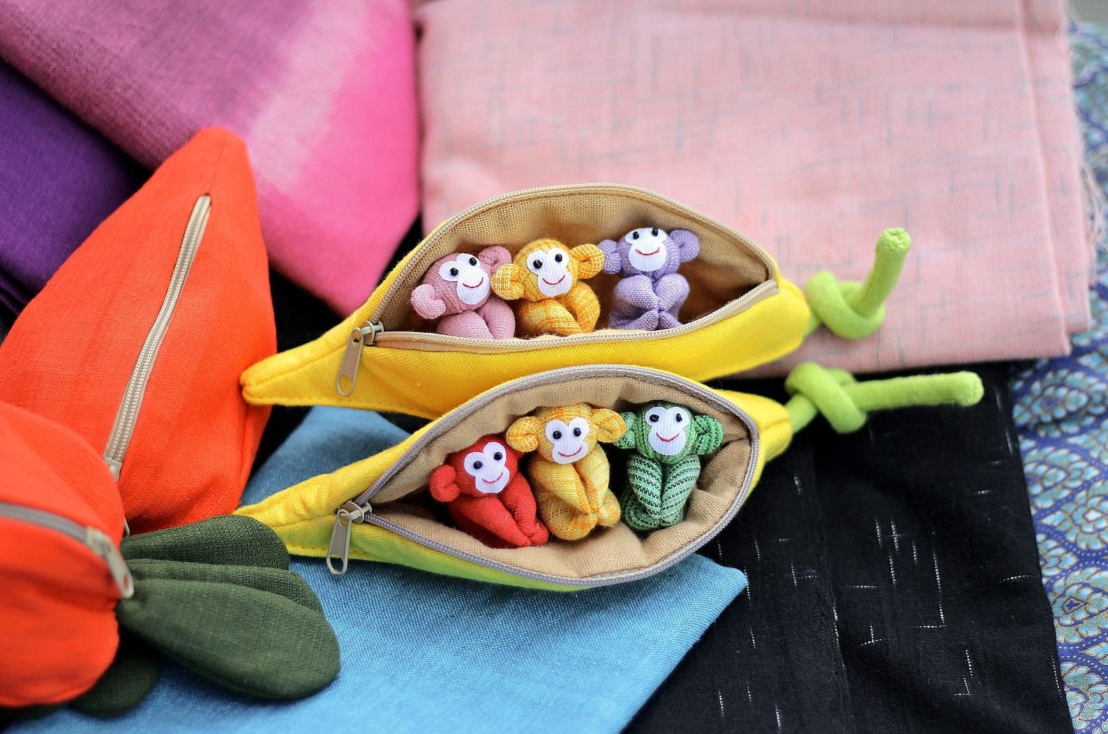 Adorable Trio of Monkeys in a Banana Zip Purse Handmade Organic Plush Toys for Home Decor or Children’s Items - Image 5