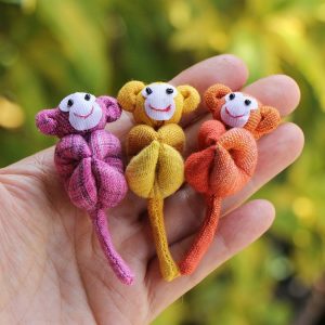 Adorable Trio of Monkeys in a Banana Zip Purse Handmade Organic Plush Toys for Home Decor or Children’s Items