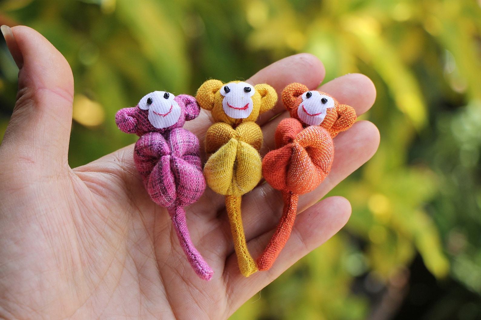 Adorable Trio of Monkeys in a Banana Zip Purse Handmade Organic Plush Toys for Home Decor or Children’s Items - Image 4
