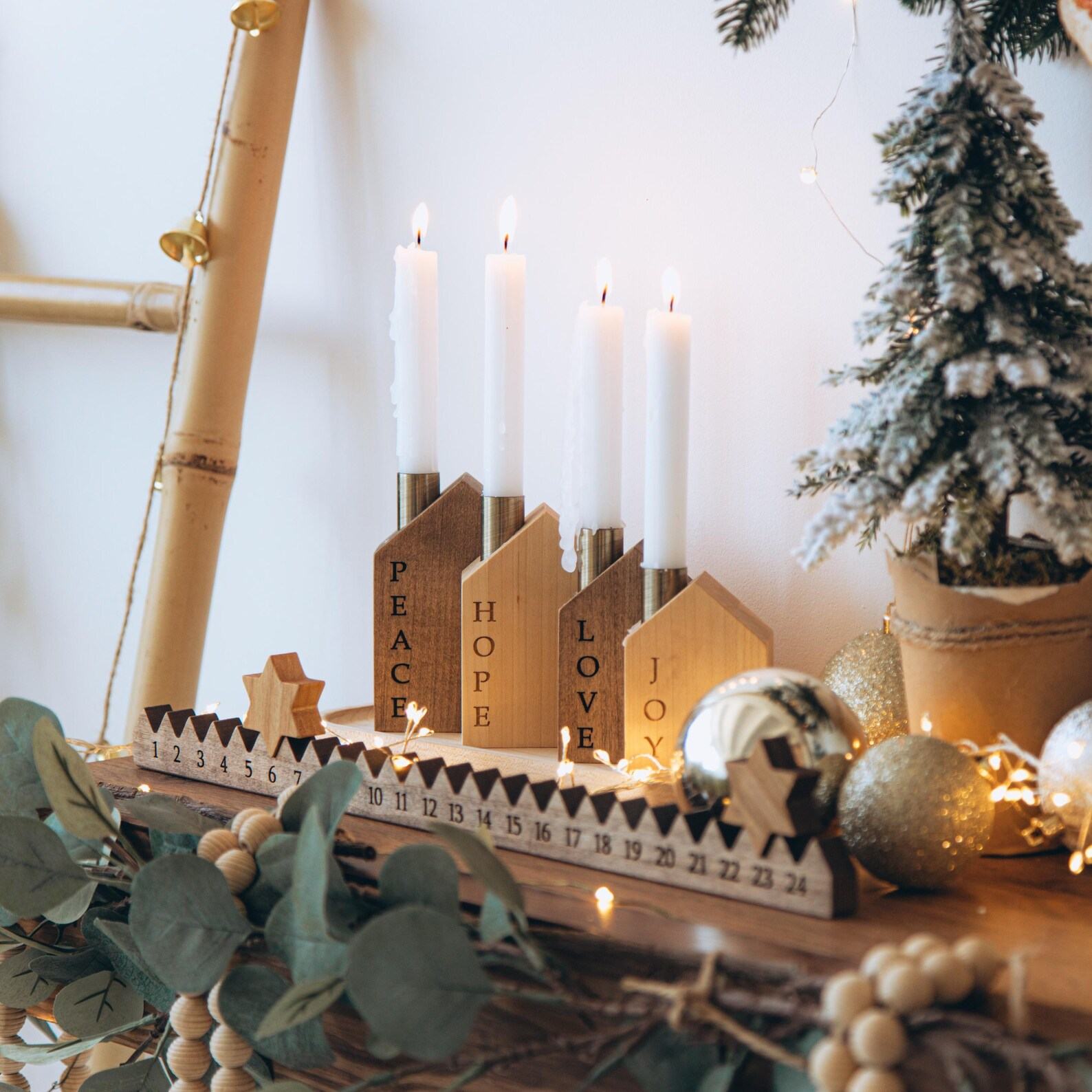 Advent Candle Holder House  Wooden Christmas Countdown | Family Fireplace Decor