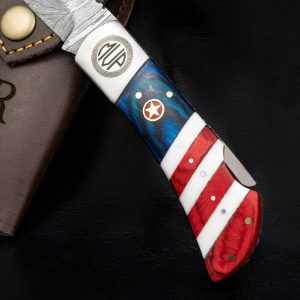 American Flag Damascus Folding Knife A Patriotic Symbol of Strength and Honor