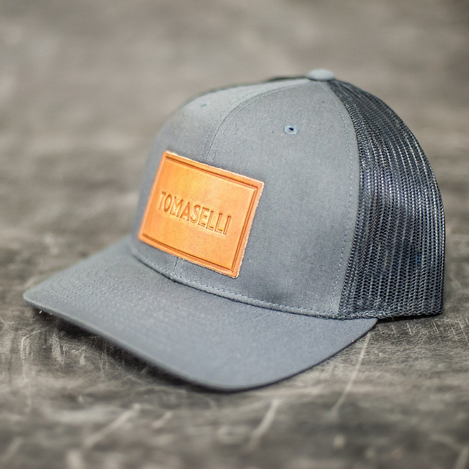 American Flag Trucker Hat Black Multicam with Personalized Leather Patch