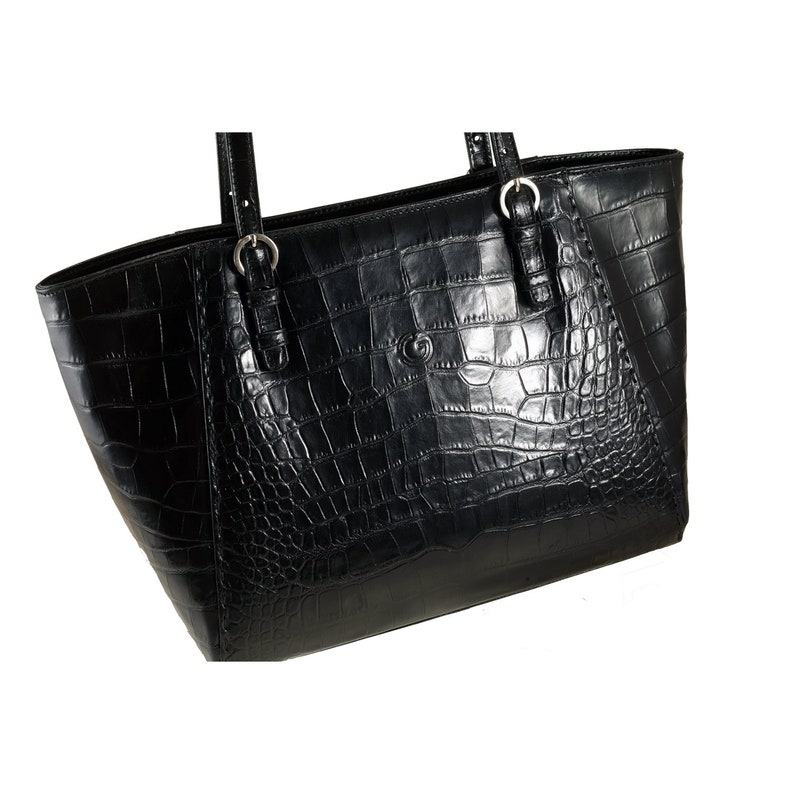 AMY The Ultimate Black Croc Leather Tote for Women | Ethically Crafted
