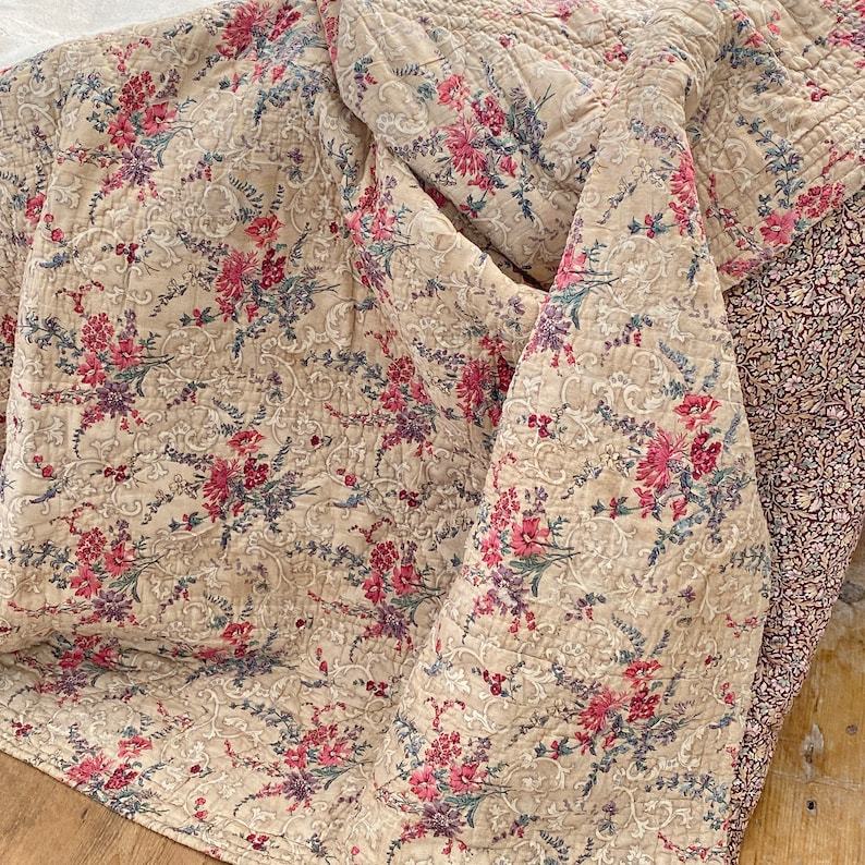 Antique French Chintz Quilt Handcrafted Elegance in Quilted Cotton