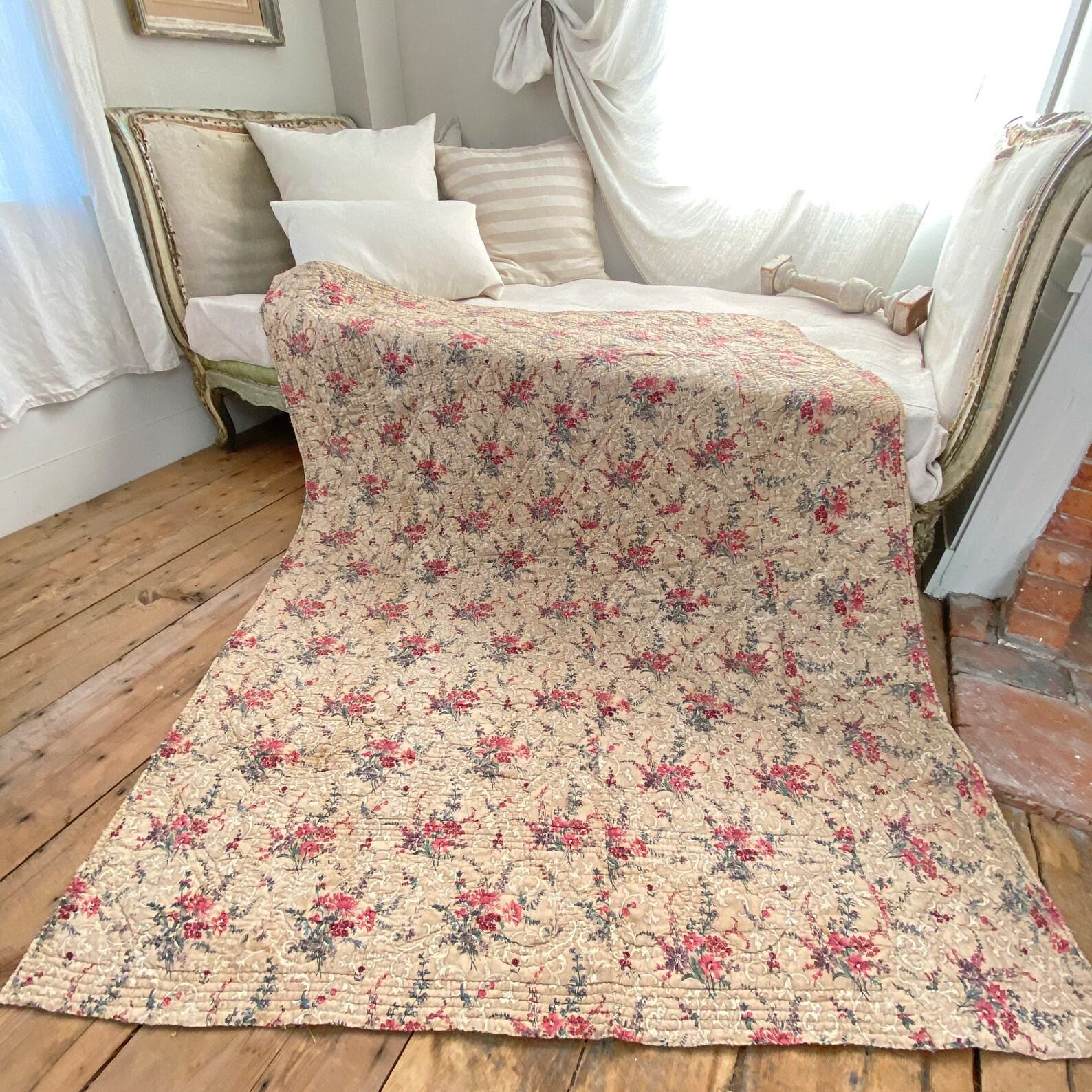 Antique French Chintz Quilt Handcrafted Elegance in Quilted Cotton