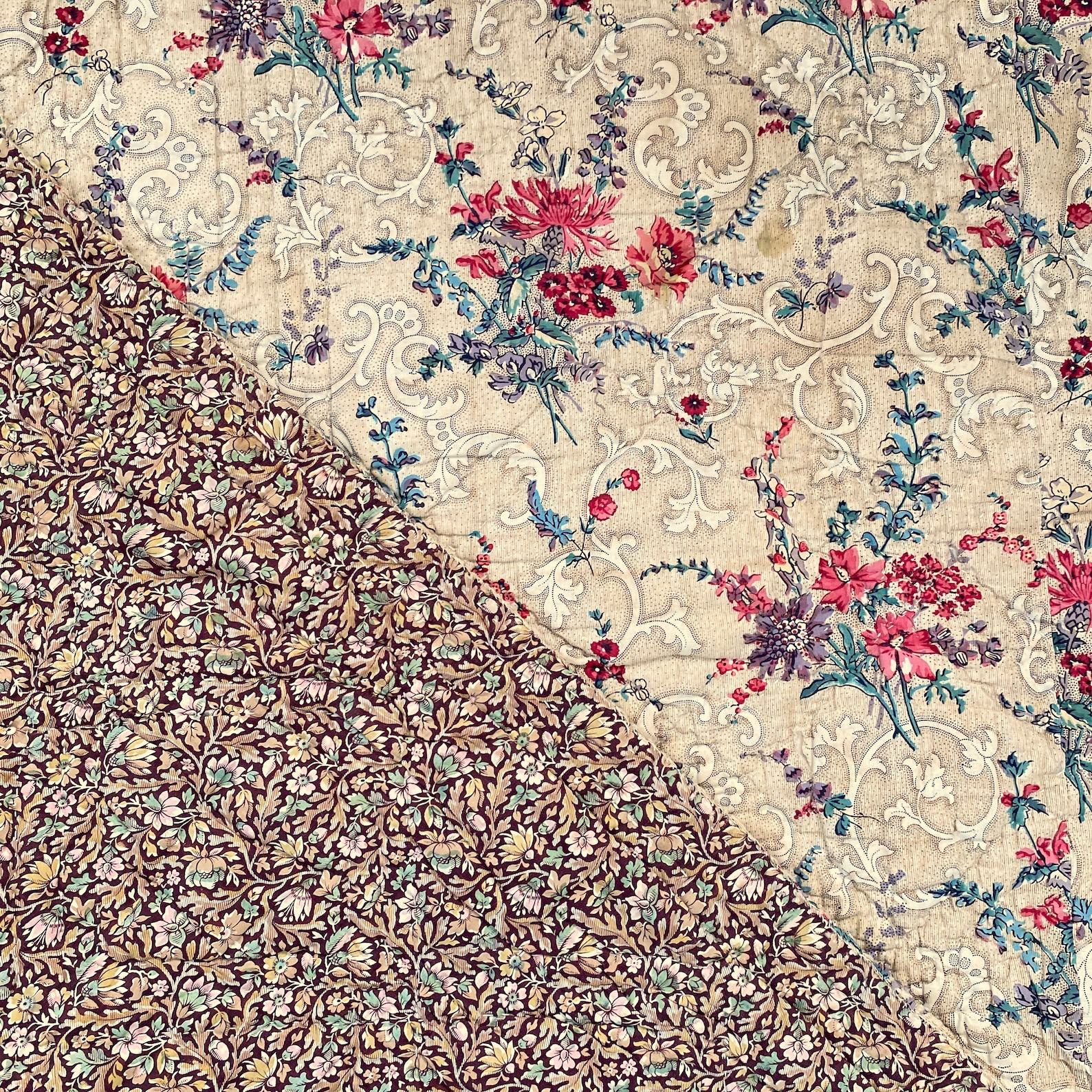 Antique French Chintz Quilt Handcrafted Elegance in Quilted Cotton