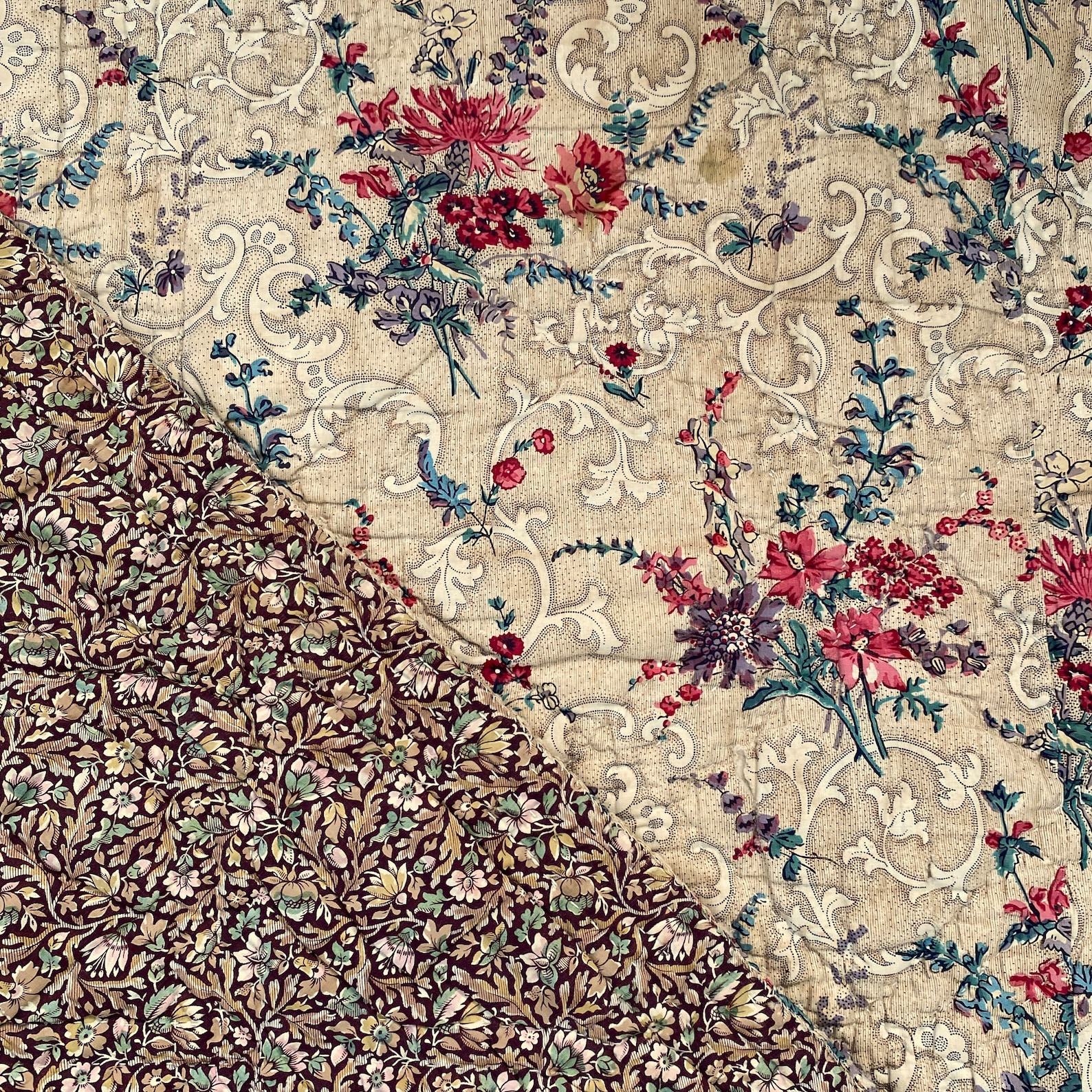 Antique French Chintz Quilt Handcrafted Elegance in Quilted Cotton