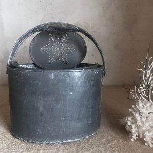 Antique French Zinc Fishing Pail Bucket with Star Pattern