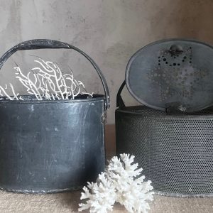 Antique French Zinc Fishing Pail Bucket with Star Pattern