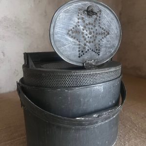 Antique French Zinc Fishing Pail Bucket with Star Pattern