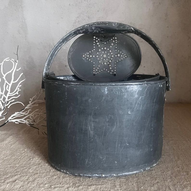 Antique French Zinc Fishing Pail Bucket with Star Pattern