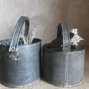 Antique French Zinc Fishing Pail Bucket with Star Pattern