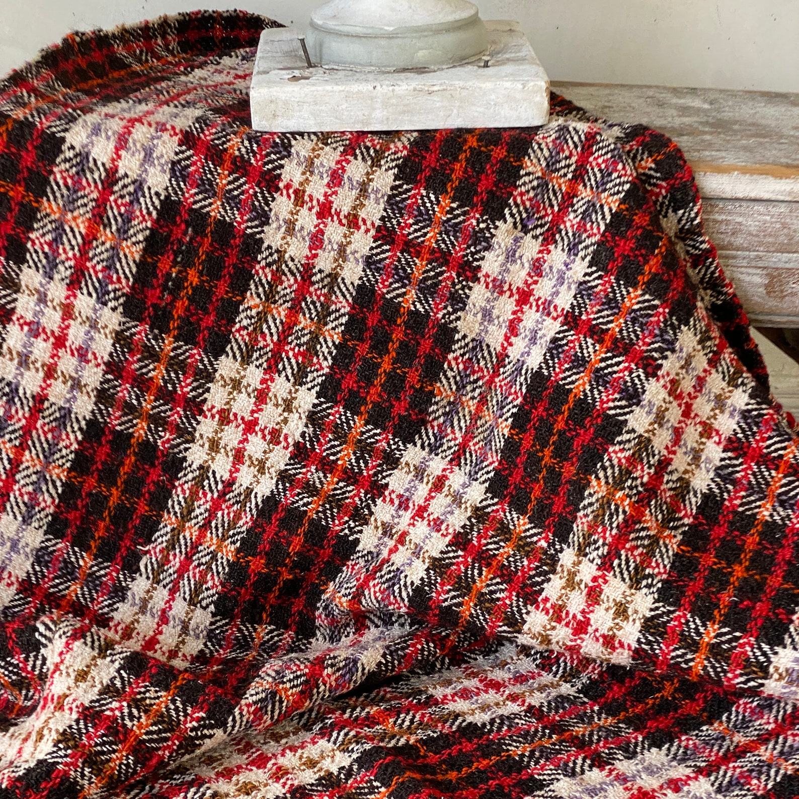 Antique Handwoven Plaid Wool Blanket A Timeless European Heirloom for Your Home