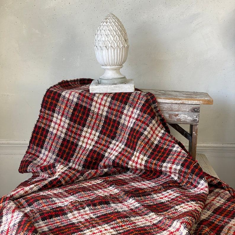 Antique Handwoven Plaid Wool Blanket A Timeless European Heirloom for Your Home
