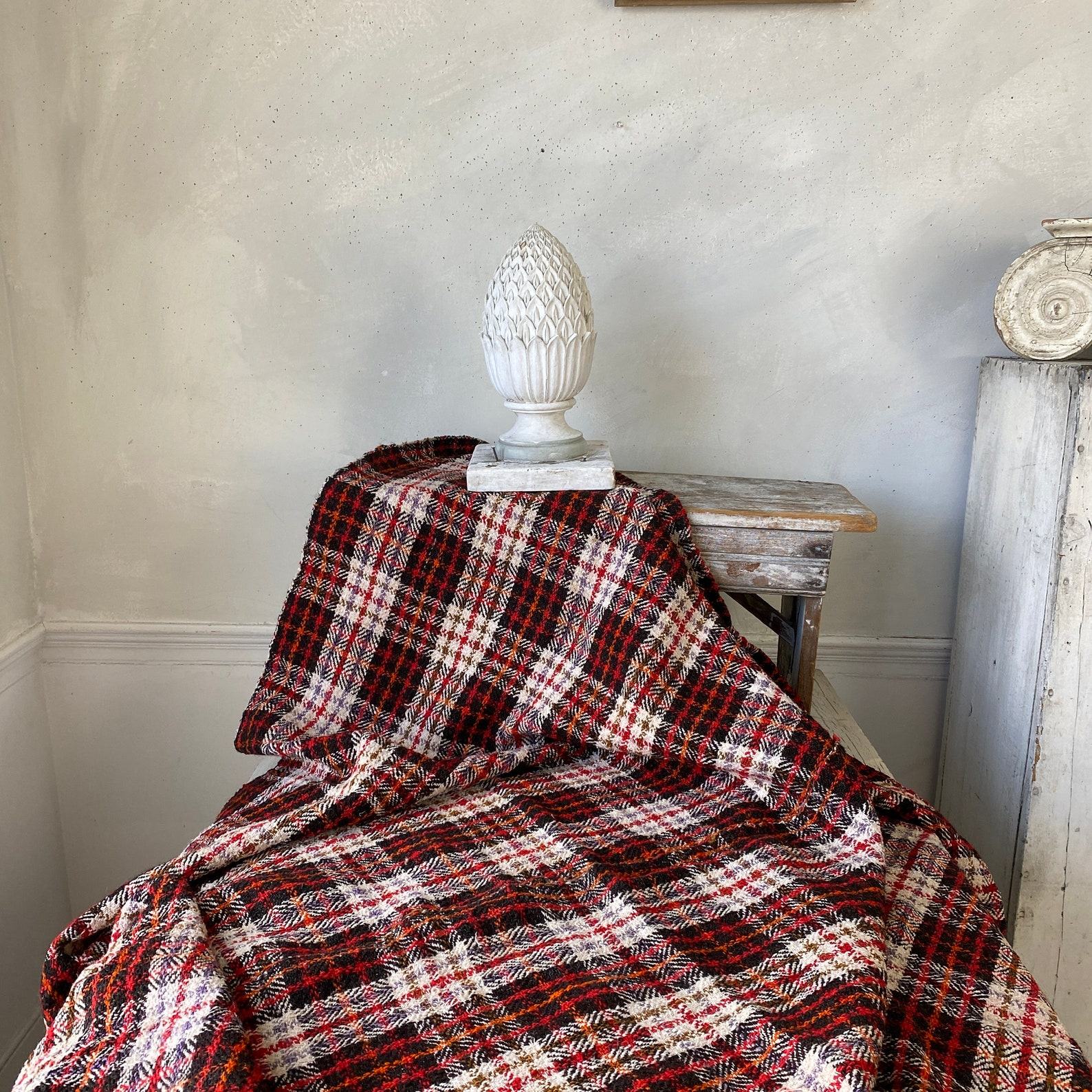 Antique Handwoven Plaid Wool Blanket A Timeless European Heirloom for Your Home