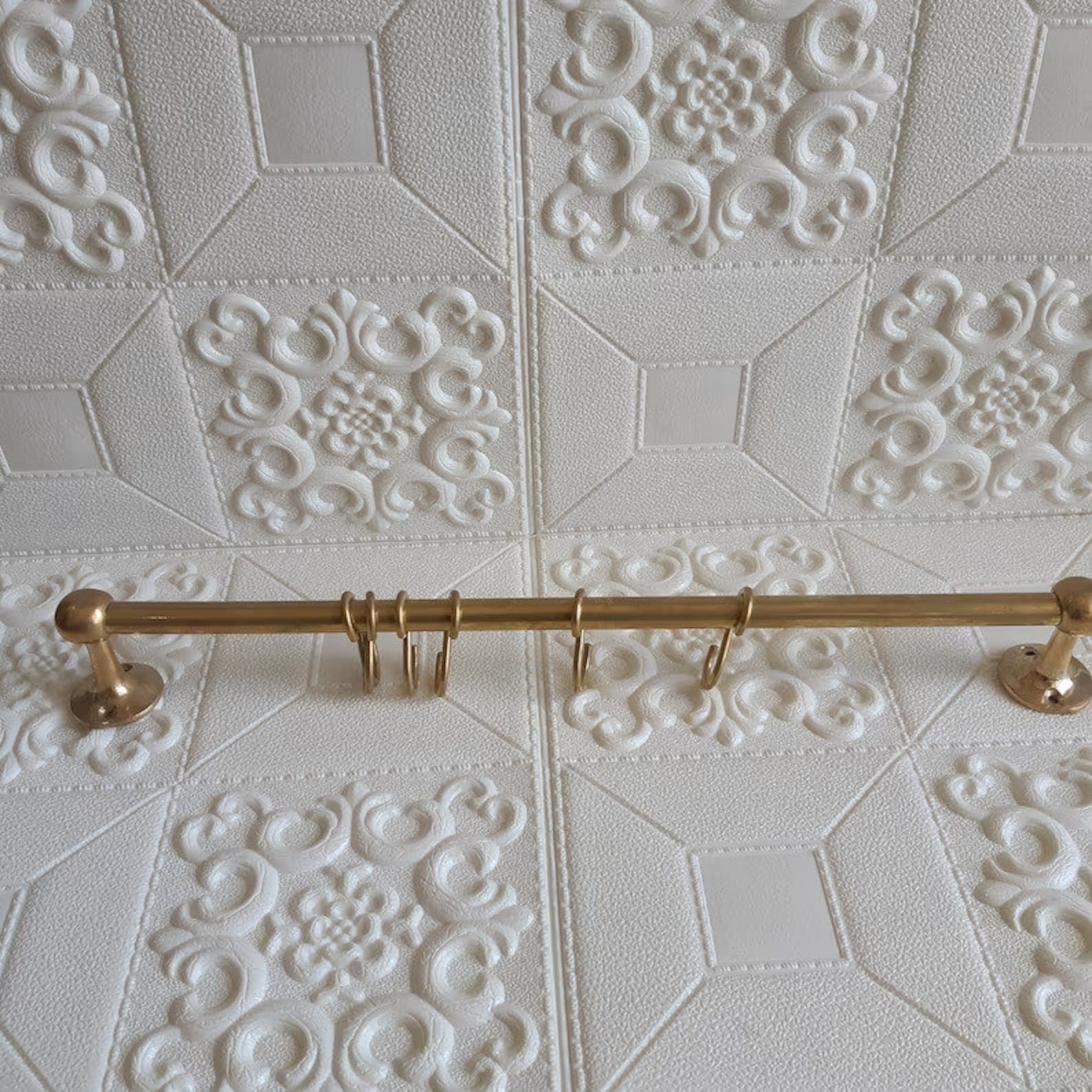 Antique Unlacquered Brass Pot Rail with S Hooks Vintage Handmade Gold Brass Pot Rack for Rustic Wall Mounting