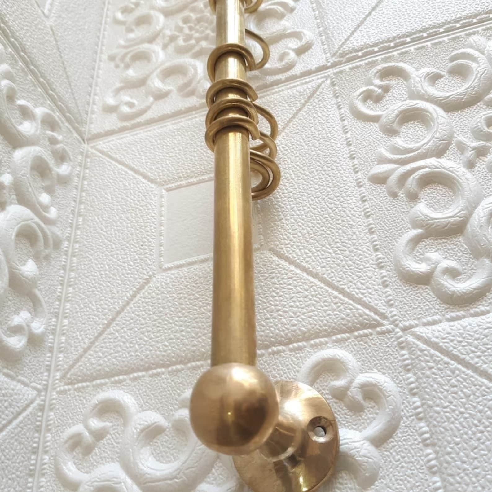 Antique Unlacquered Brass Pot Rail with S Hooks Vintage Handmade Gold Brass Pot Rack for Rustic Wall Mounting