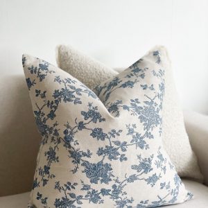 Aria Blue Floral Print Cushion with Duck Feather Pad Comfort and Style for Your Home